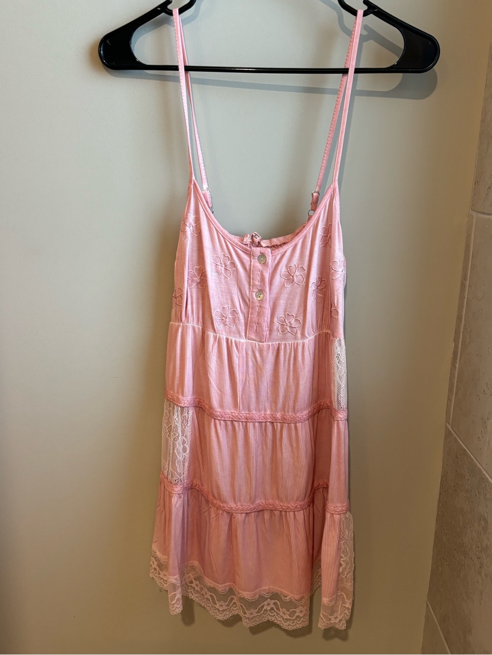 POL Pink Embroidered Tank with Spaghetti Straps